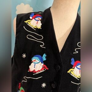 Black velvet GrandmaCore snowman waistcoat, vest, ugly sweater-LP